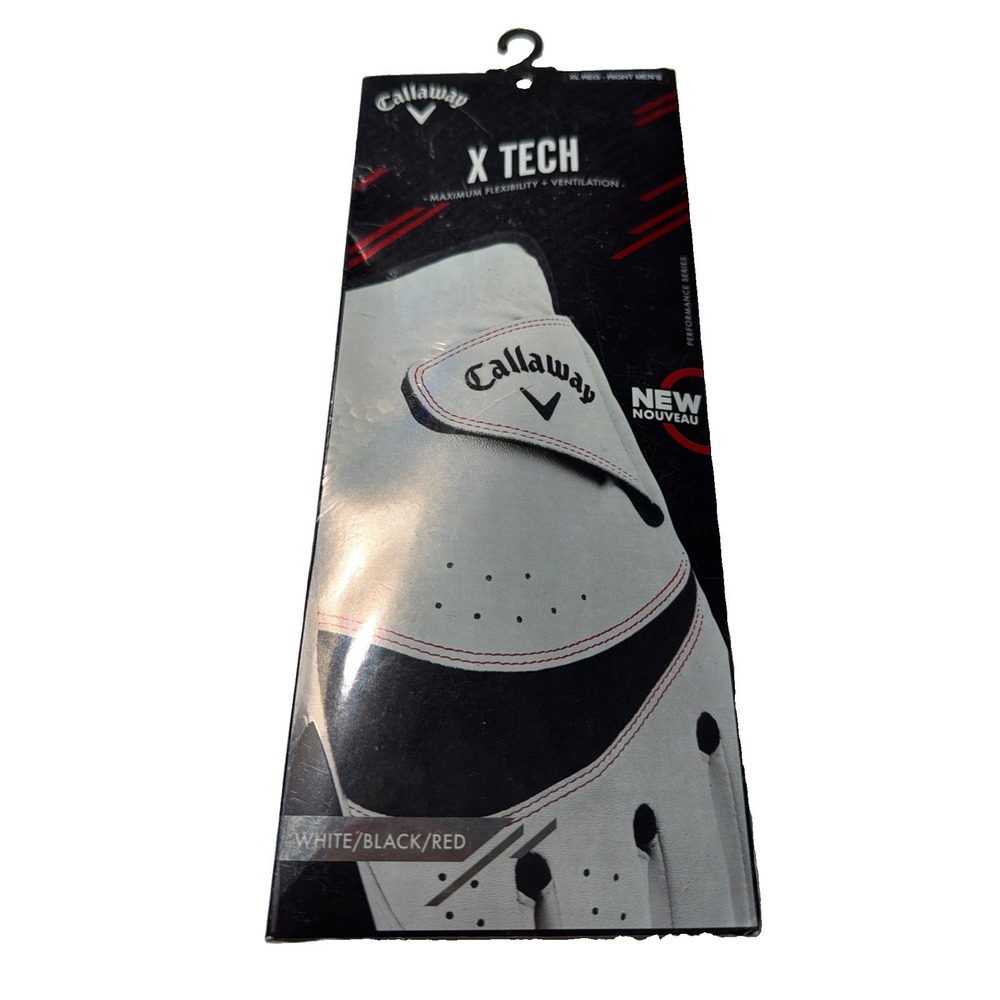 Callaway X-Tech Golf Glove Mens XL Regular Right Hand White Black Red NEW
